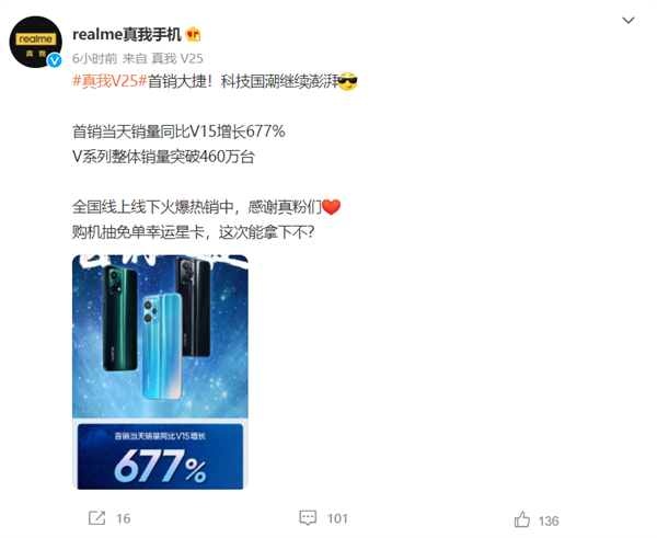 标配19GB超大运存！realme V25首销成绩公布：同比增长677%